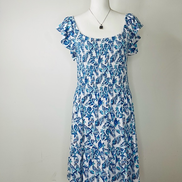 Lilly Pulitzer Blue and White Midi Dress - Picture 1 of 6